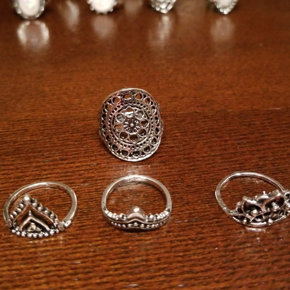 ❤💋🆕️11 pc/set Bohemian silver/opal rings - Picture 2 of 3